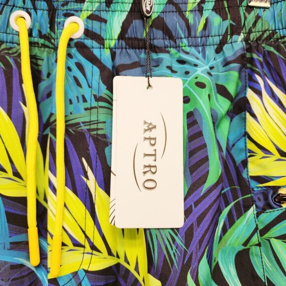 Aptro Mens Tropical Leaf Print Swim Trunks Shorts Size L - Picture 6 of 7